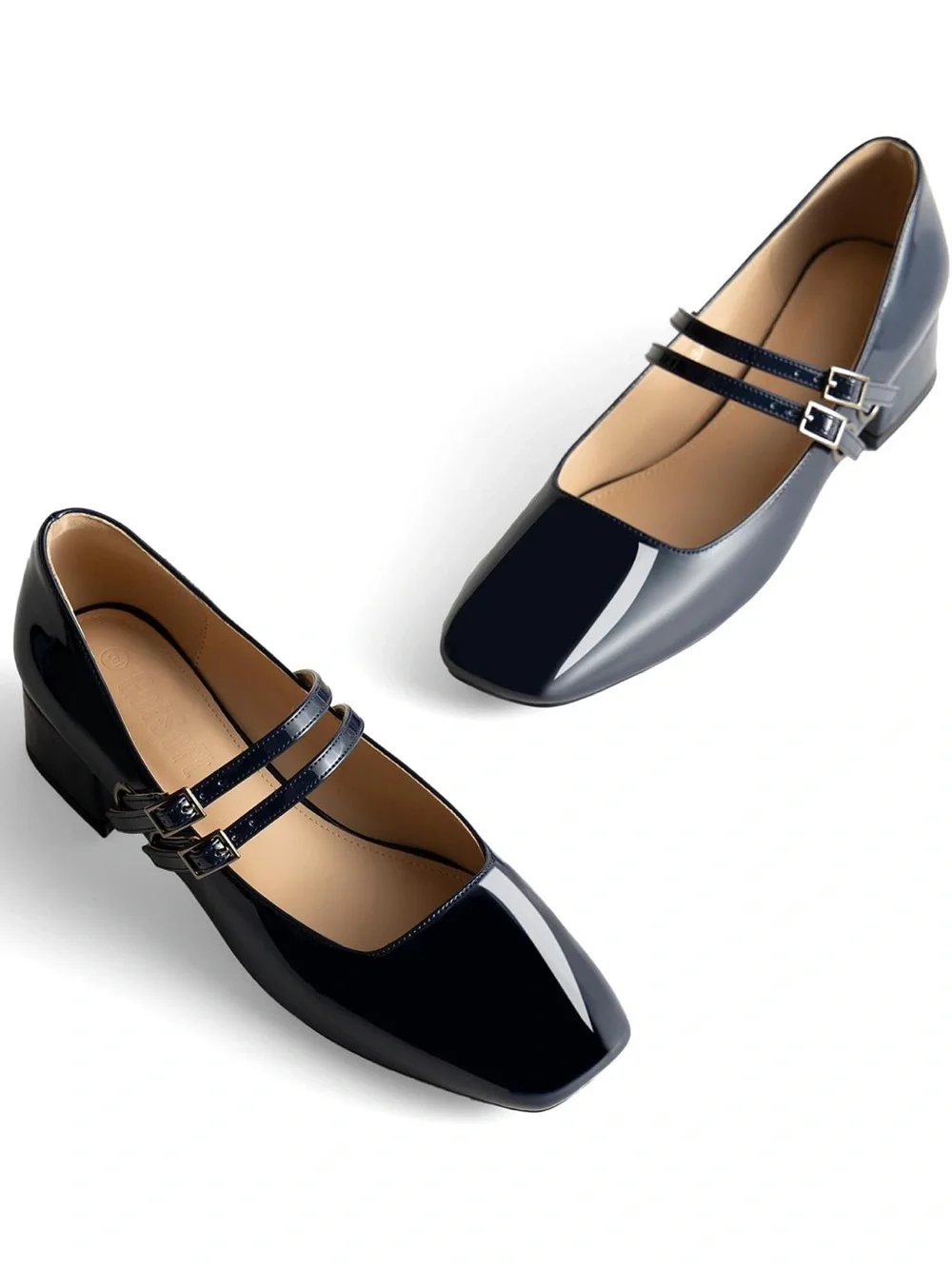 NWT GotSoft Navy Mary Jane Low Heels Double Strap Ballet Square Toe Pumps